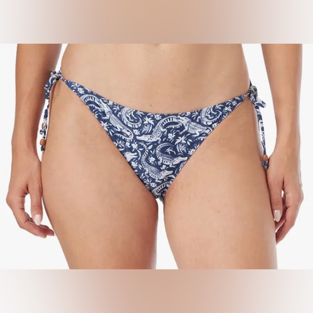 Fair Harbor Navy White Crocodile Side Tie Bikini Bottoms Size Small NWT - Picture 2 of 8